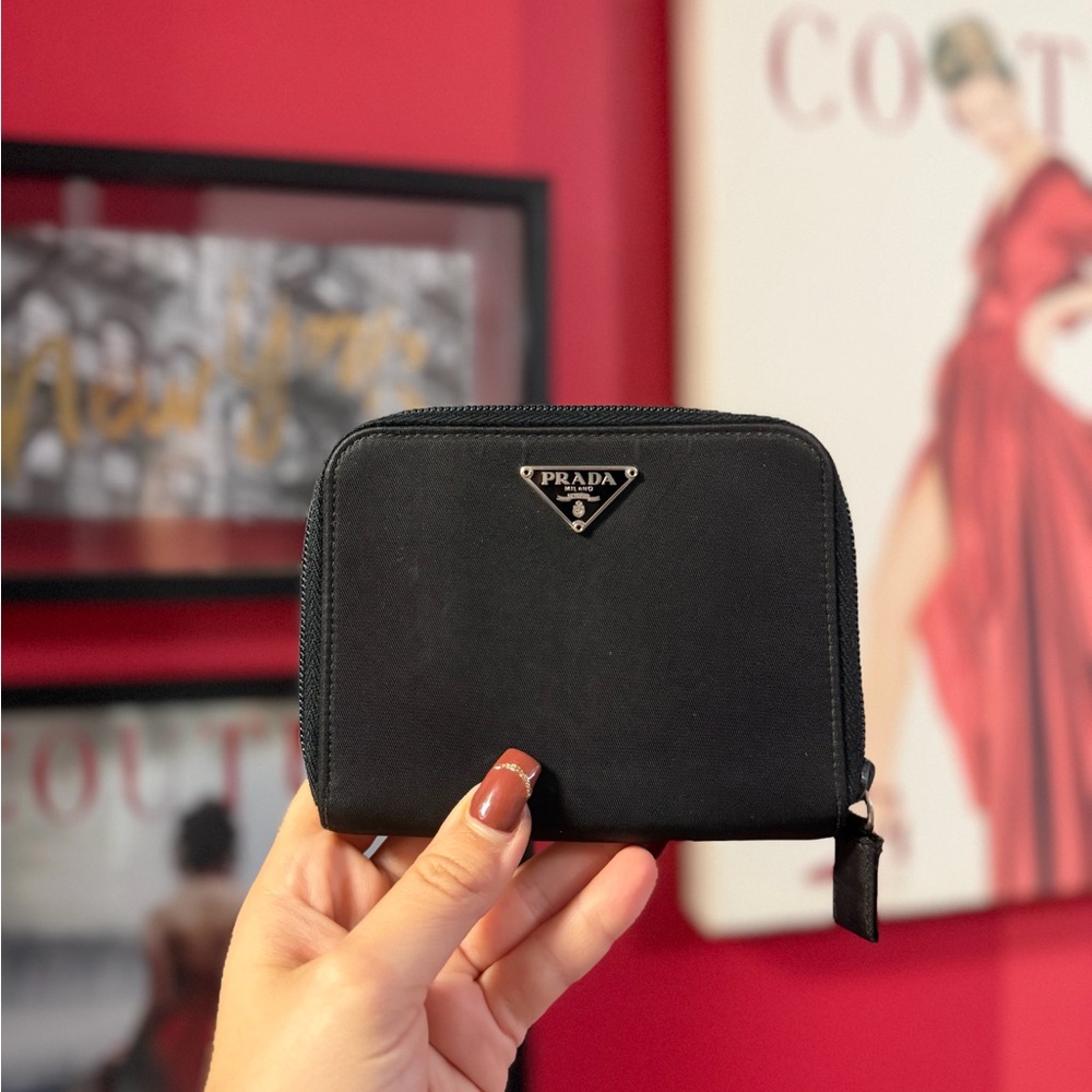 Prada Black Vintage Nylon Compact Zip Around Wallet